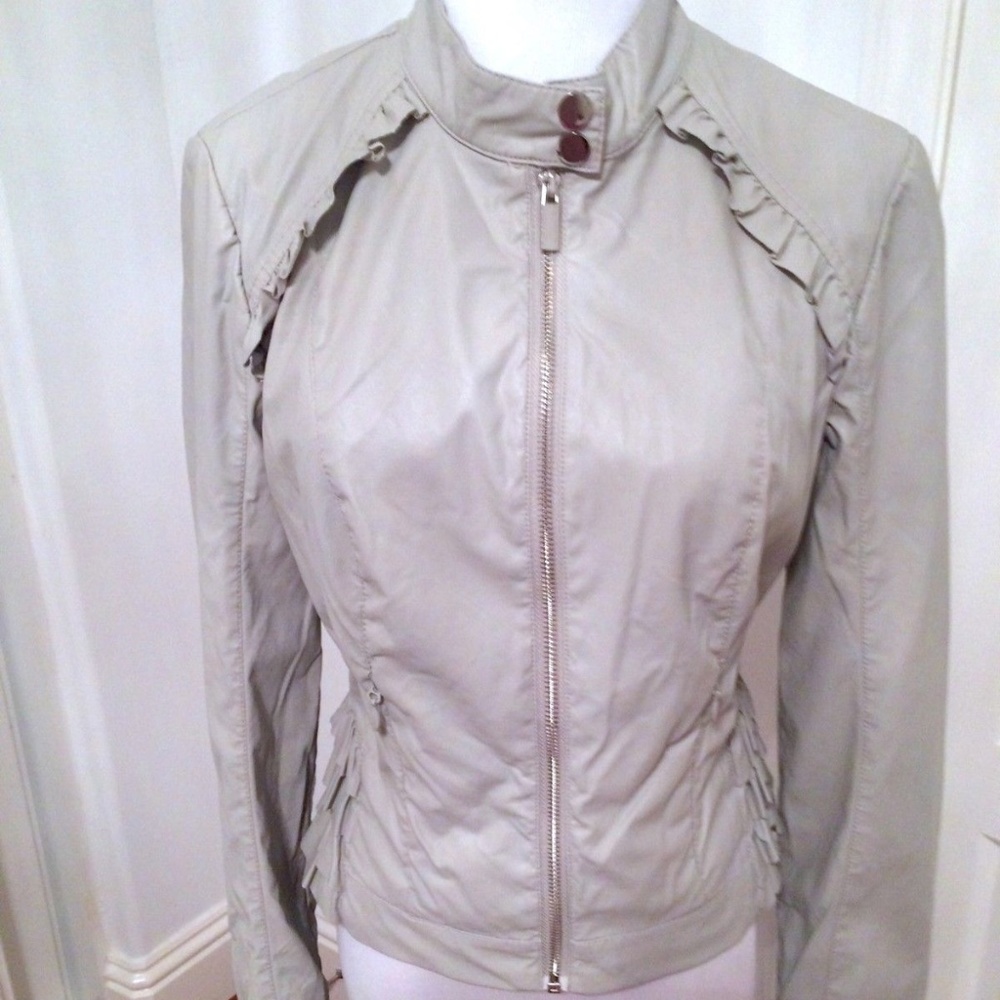 COPY - NWT BEBE RUFFLE DETAIL LEATHERETTE JACKET $129